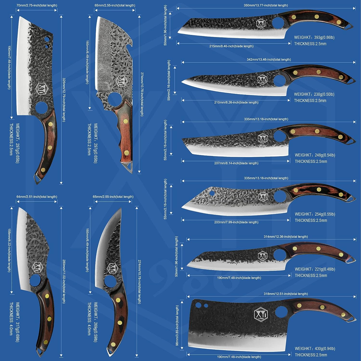 I migliori coltelli da macellaio professionali, coltello, macellaio, lama, XYJ 1986 Set di coltelli da da macellaio 10 pezzi, Amazon
