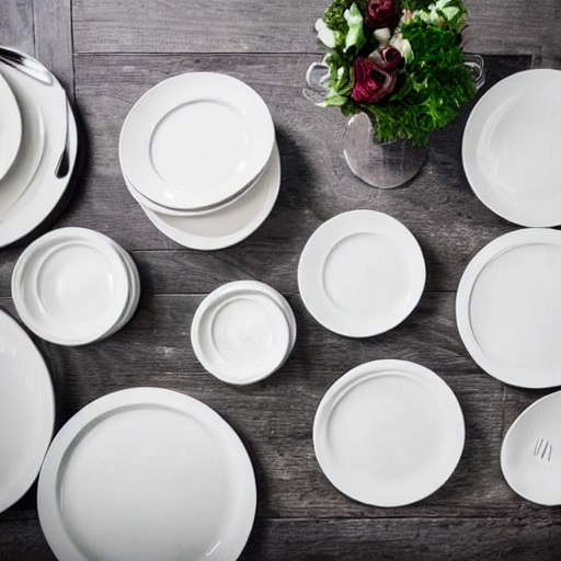 I migliori piatti per ristorante, piatti eleganti, piatti di alta qualità, piatti, ristorante, piatti bianchi su un tavolo con centrotavola floreale