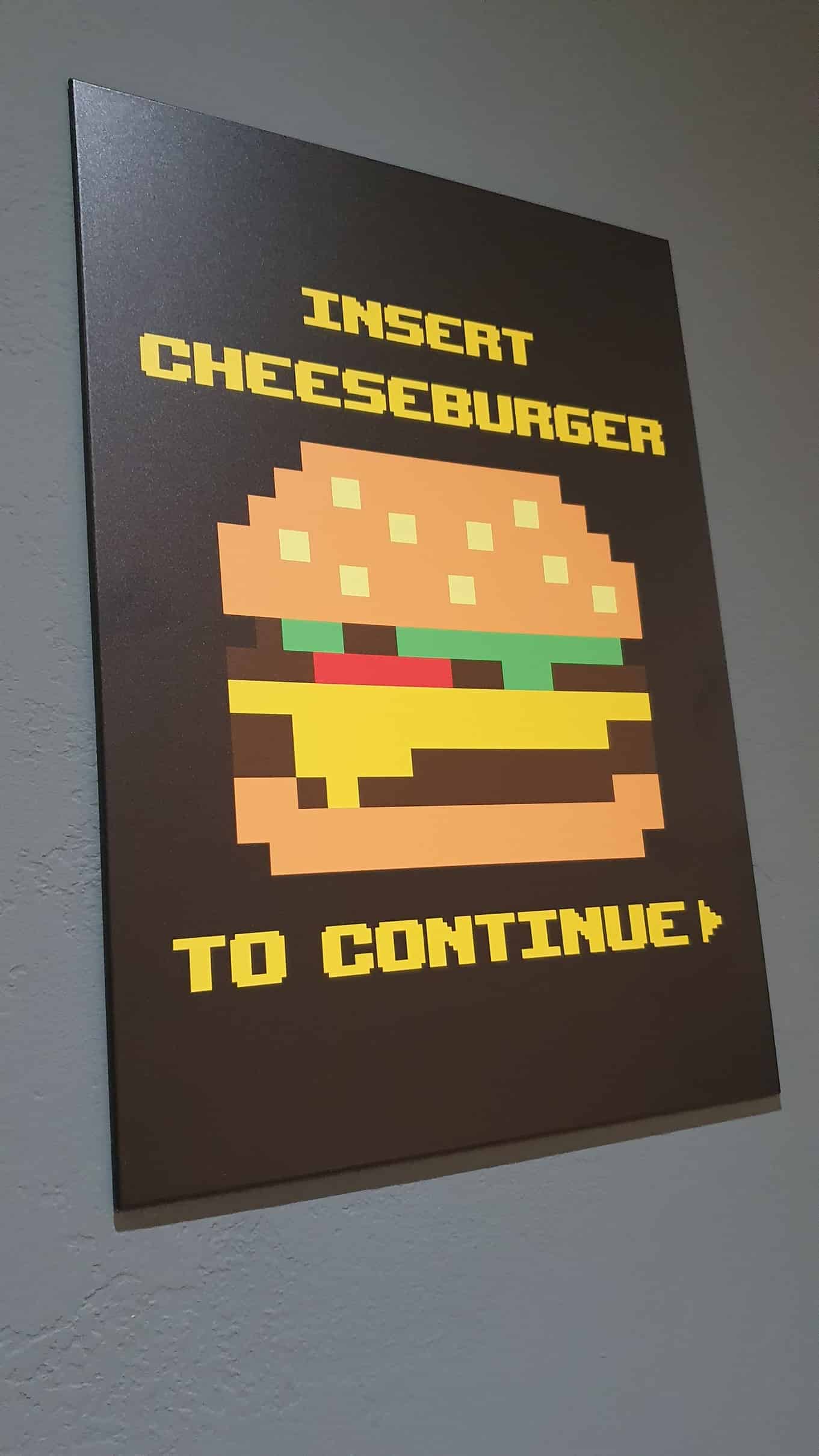 1Up Burger Mazara del Vallo, quadro da 1Up Burger, anni 80, quadro 8 bit, hamburger 8 bit